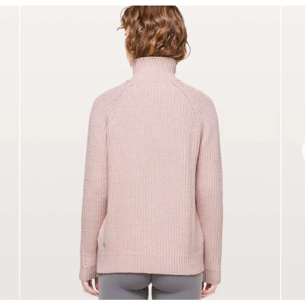 Lululemon Sweater Bring The Cozy Turtleneck Misty Pink Thick Cotton Cableknit 4